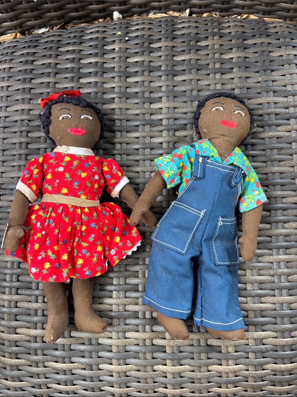 Vintage girl and boy, black dolls